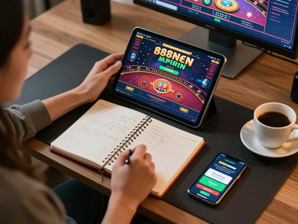 Exciting online gameplay at 888newcasino with tablet and strategies in cozy setting