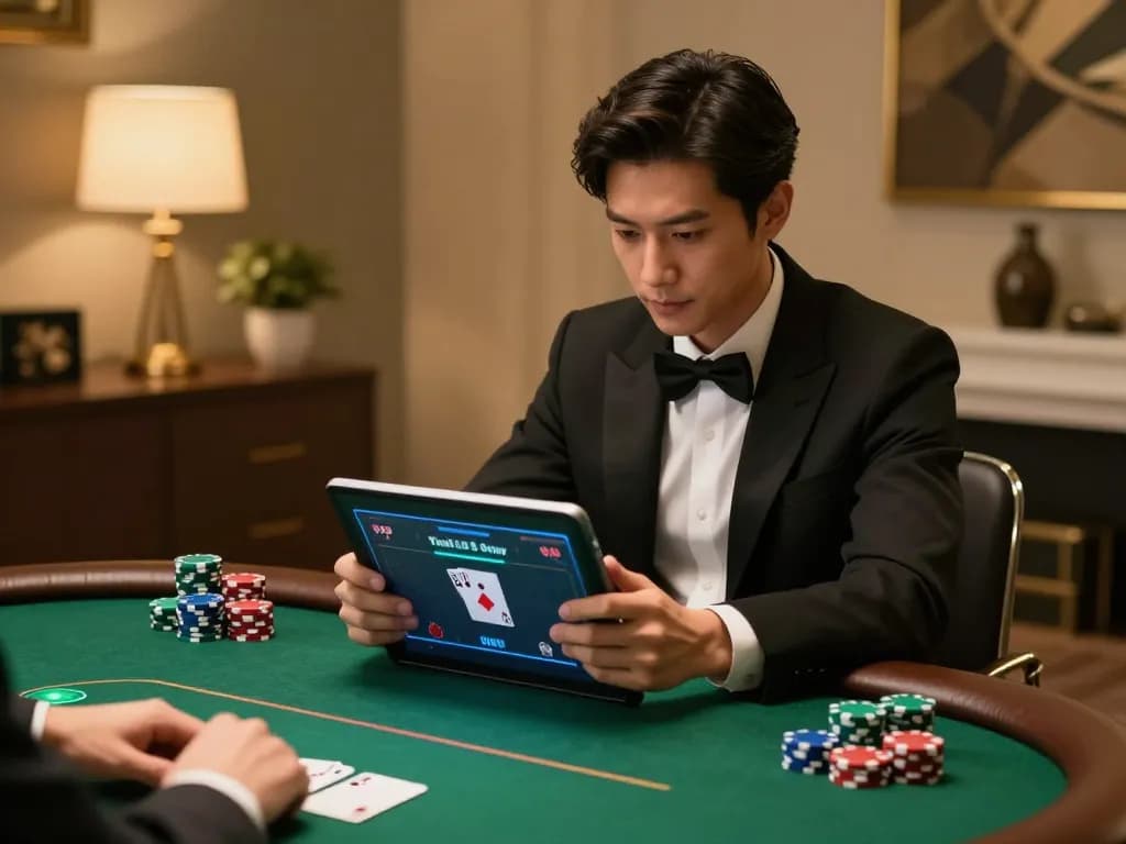Experience octaslot excitement in a modern online poker setting with tablet gameplay.