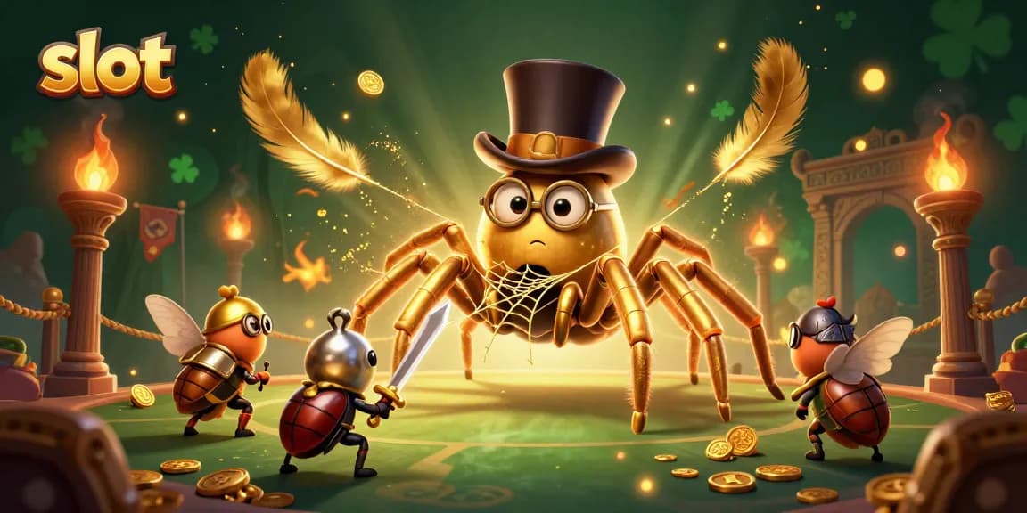 Slot penuhi arena dengan tarantula emas, kesatria beetle, dan efek kasino berkilau.