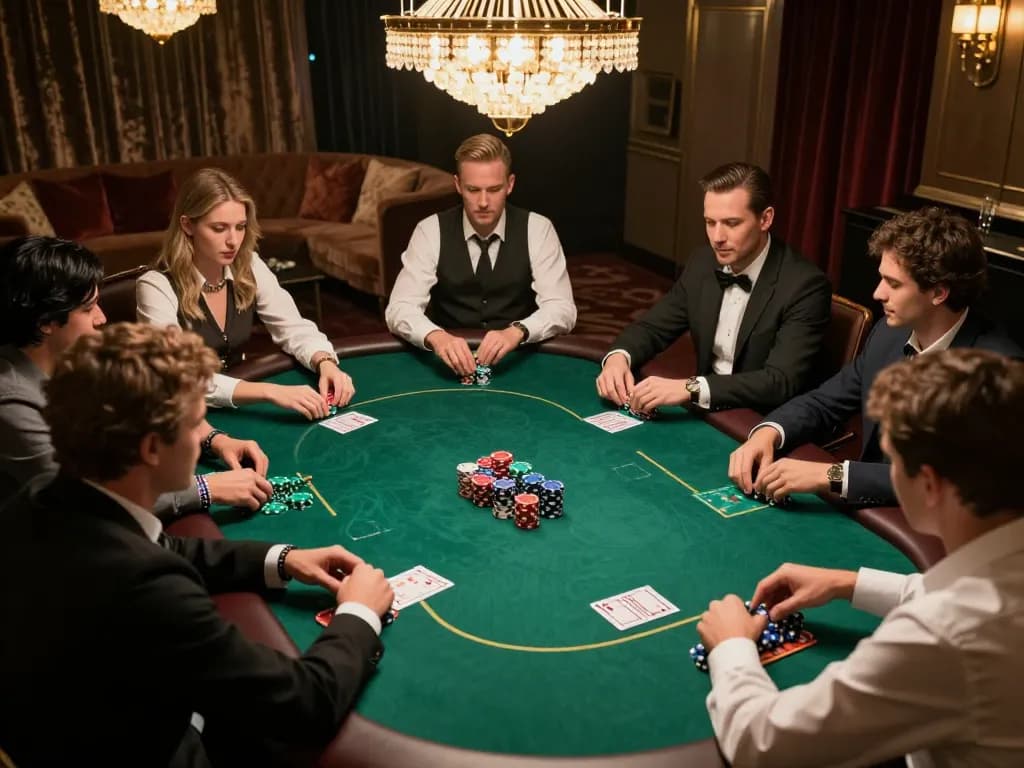 Players strategizing poker hands with the tx88 chips stacked prominently in a luxurious private room setting.