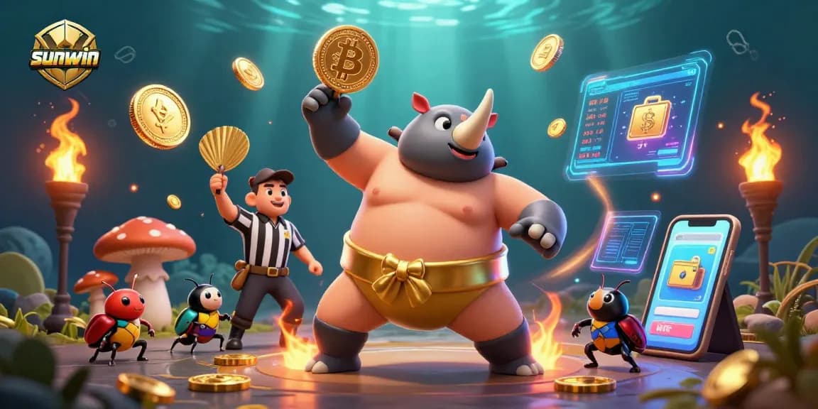Experience thrilling gameplay at sunwin with a vibrant 3D illustration featuring action-packed casino elements.