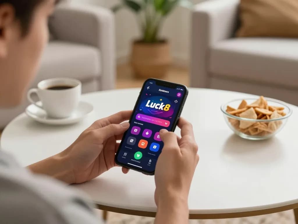 Play engaging games on Luck8 app while relaxing at home.