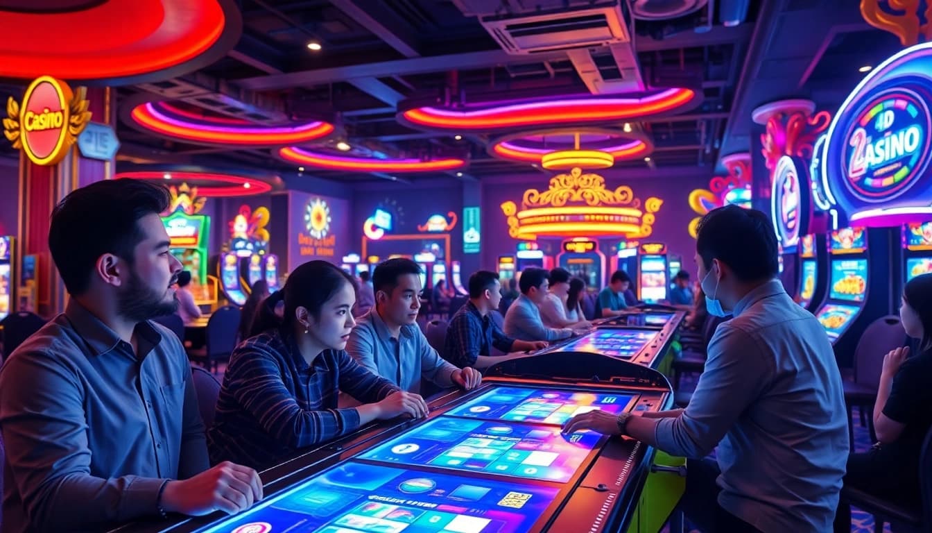 Experience the thrill of 4D online Malaysia in a vibrant casino setting with players enjoying gaming.