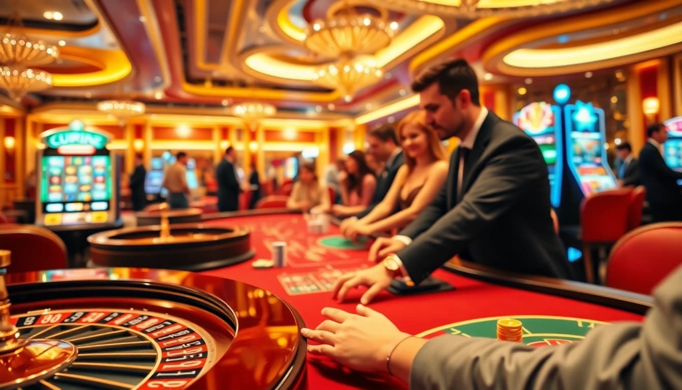 Engage with thrilling casino games at https://kuwinblog.com/ featuring vibrant roulette tables and excited players.