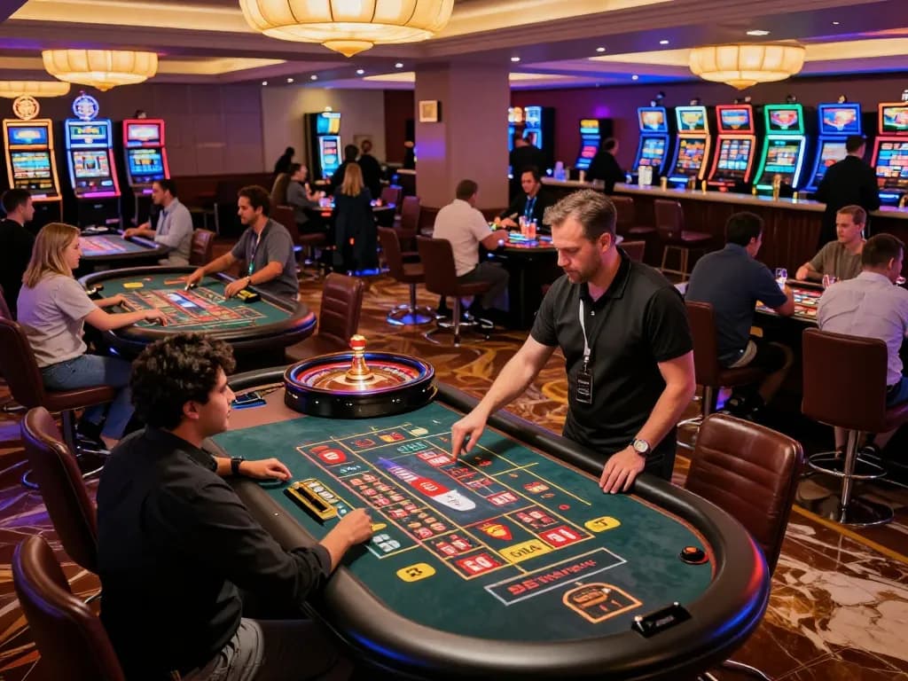 Players enjoying roulette at jun88pl casino, vibrant atmosphere showcasing active gaming and excitement.