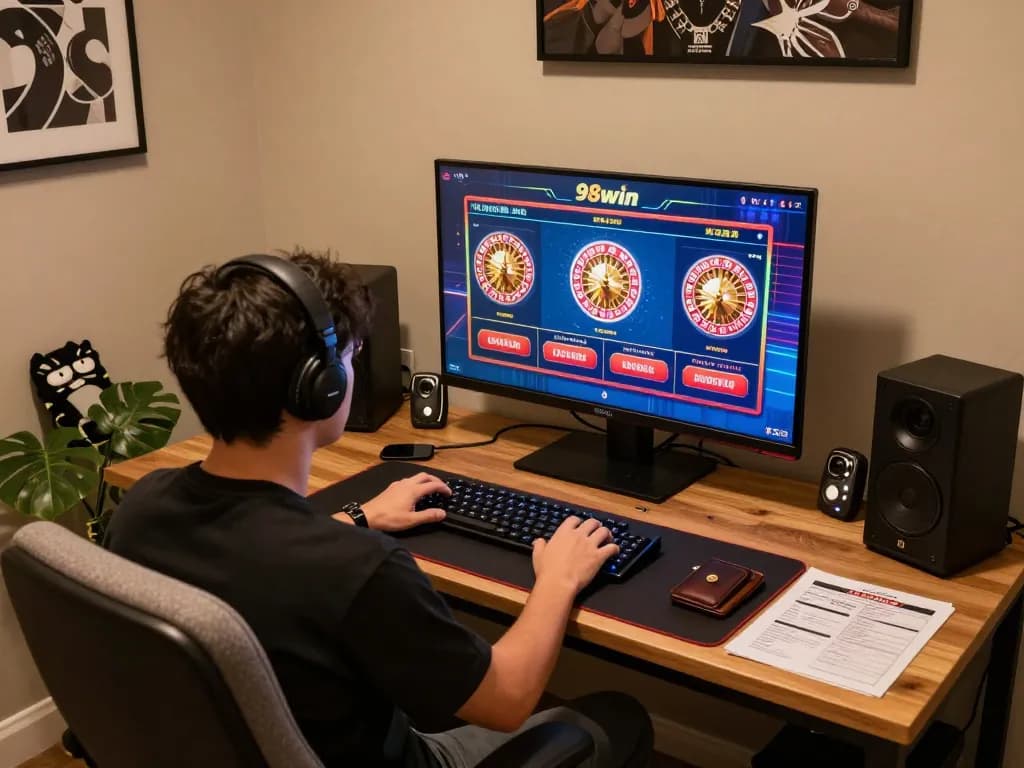 Engaging gameplay on 98win's online casino platform with dynamic roulette interface viewed on a modern gaming setup