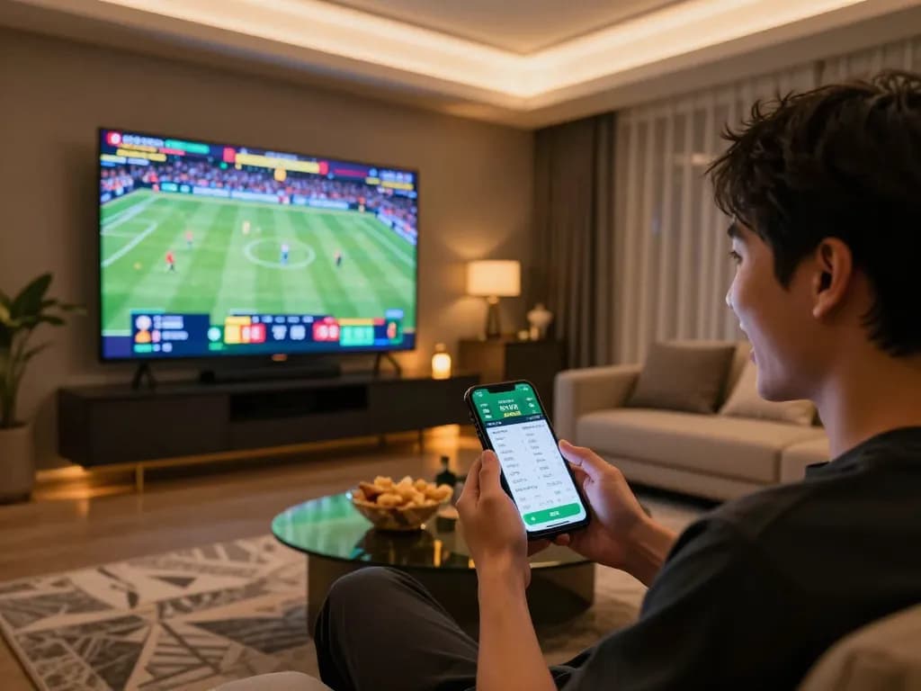 Engaged user betting live sports on 78win app, showcasing exciting online gambling experience.