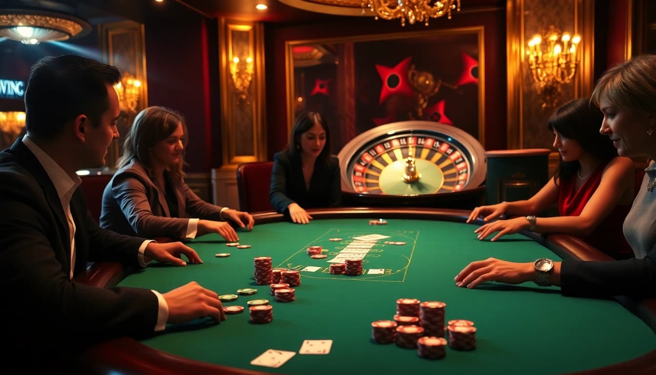 Players enjoying a thrilling game at the Hit club casino table, experiencing high-stakes action.