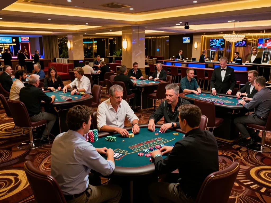 Players strategizing at gg88 com casino tables with vibrant ambiance and gameplay action
