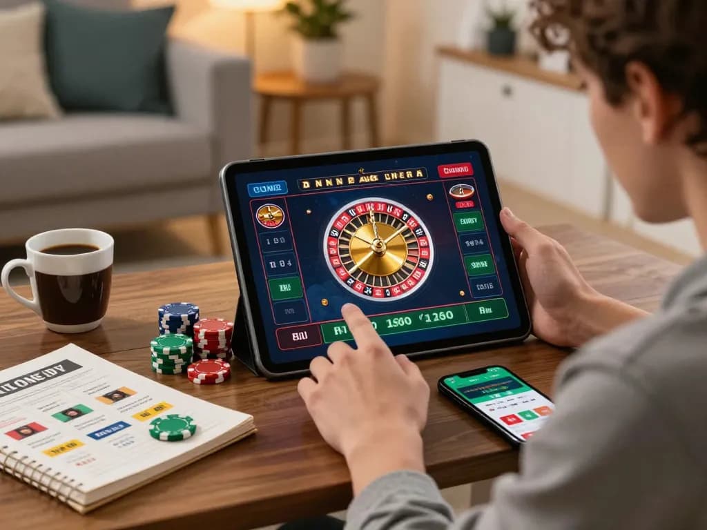 Engaging roulette gameplay on fabet's online platform in a cozy home setting