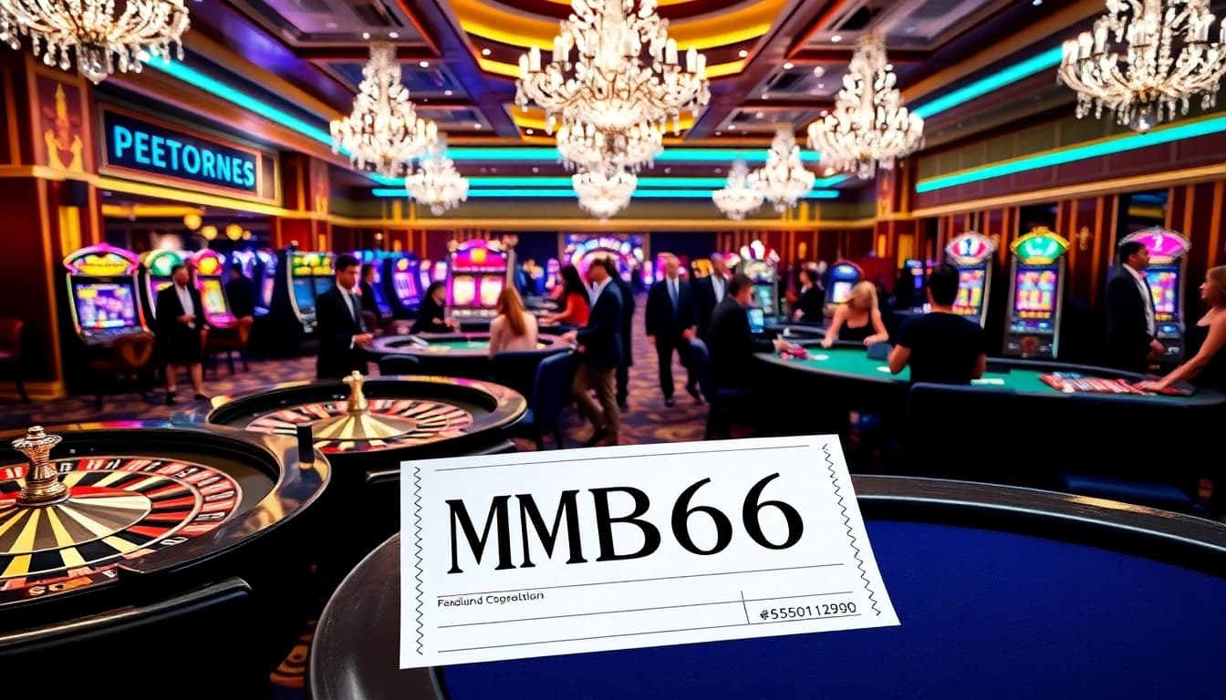 Players enjoying a thrilling game at MB66 casino tables with vibrant decor and exciting action.