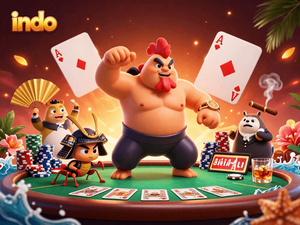 Engage in exciting gaming moments with indo, featuring a powerful sumo rooster and samurai cricket.