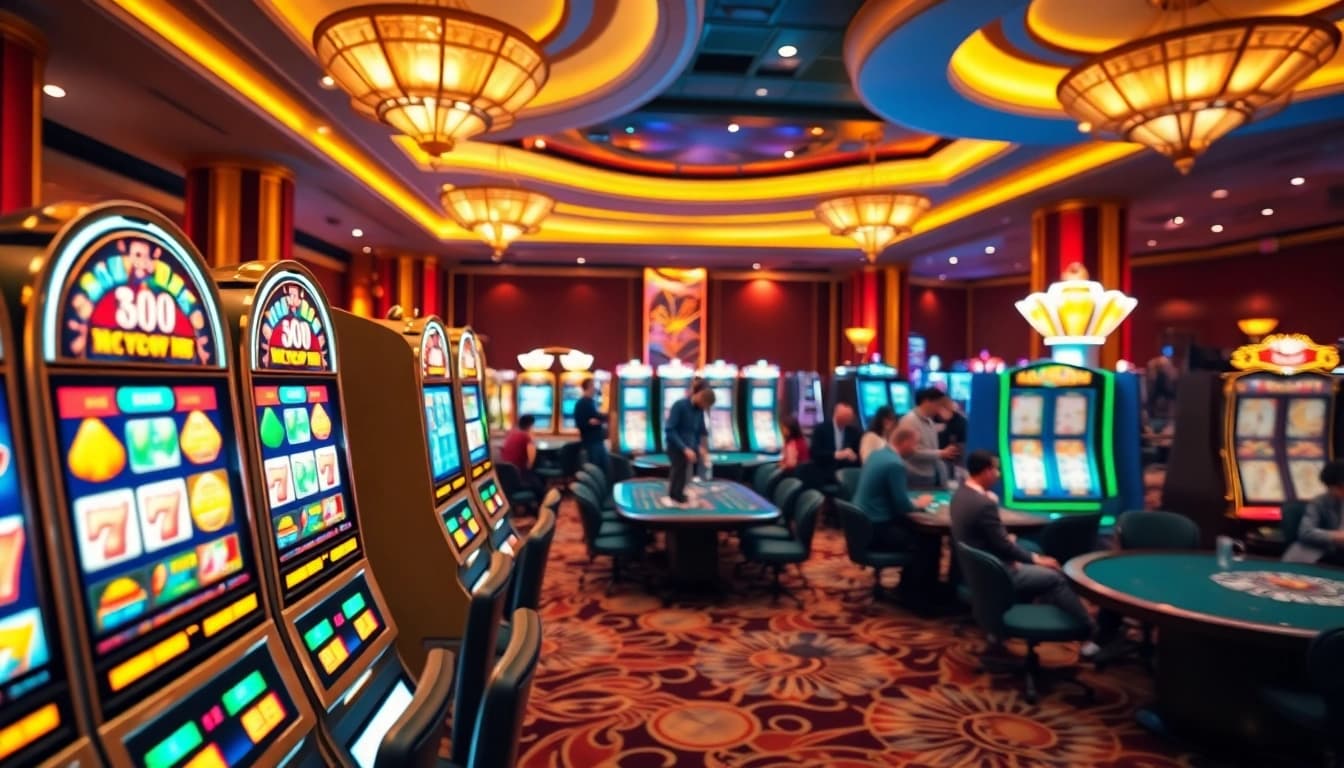Engaging online casino scene with vibrant slot machines and players enjoying games.