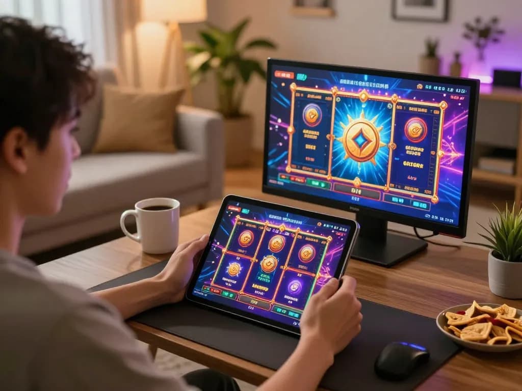 Engage with slot gacor games on a cozy tablet setup in a relaxing home environment.