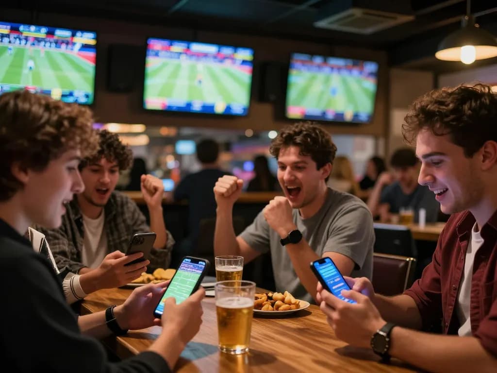 Betting excitement at a sports bar featuring reliable situs parlay bola experiences and live game action.