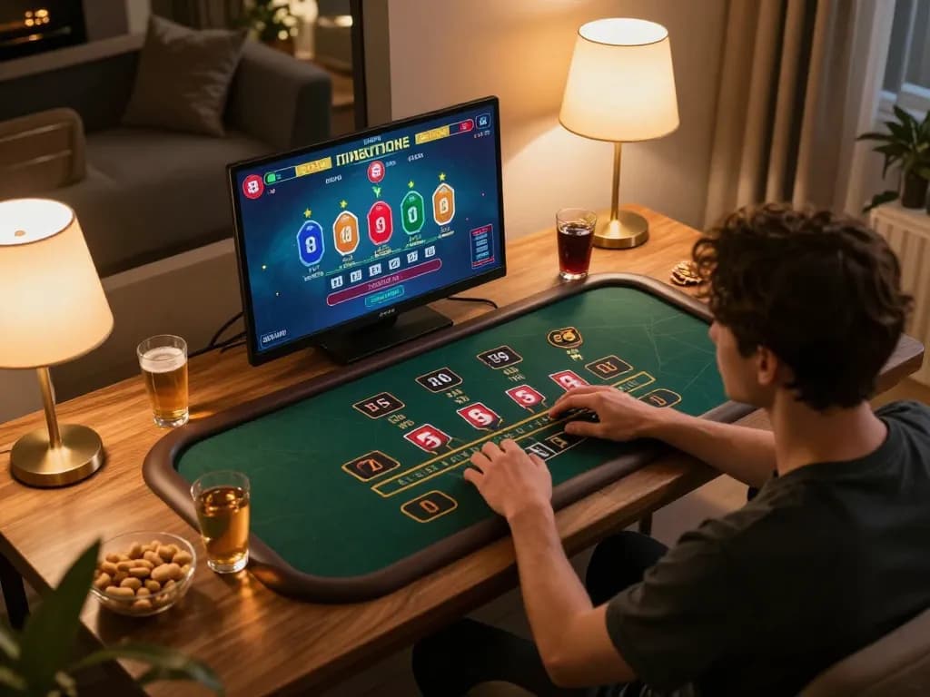 Engaged player using laptop for strategic online tr88 blackjack gaming session at home
