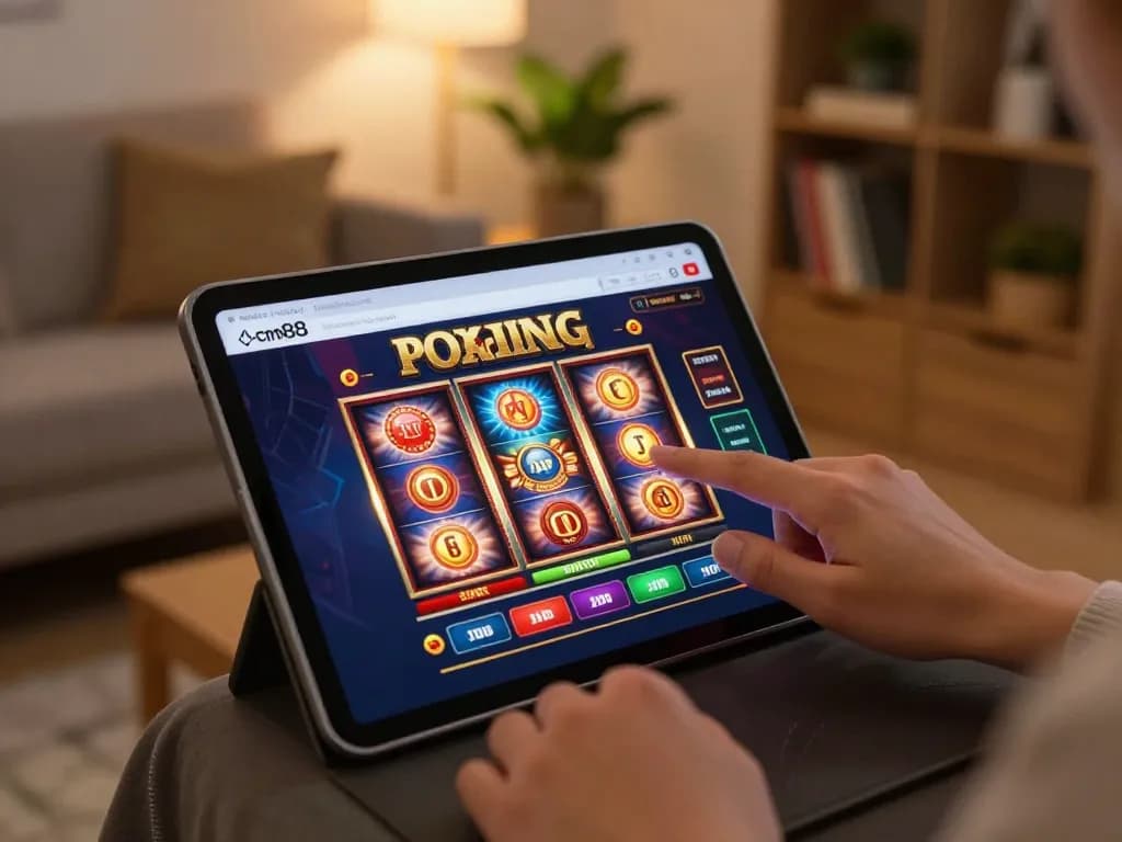 Engaging user experiences with cm88 gambling app on a tablet, showcasing vibrant slot graphics.
