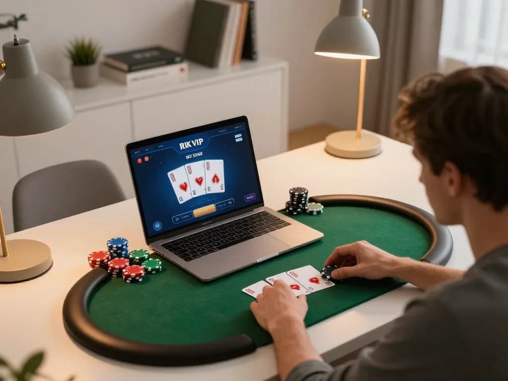 Engaged player strategizing gameplay on RIK VIP poker interface showcasing chips and cards