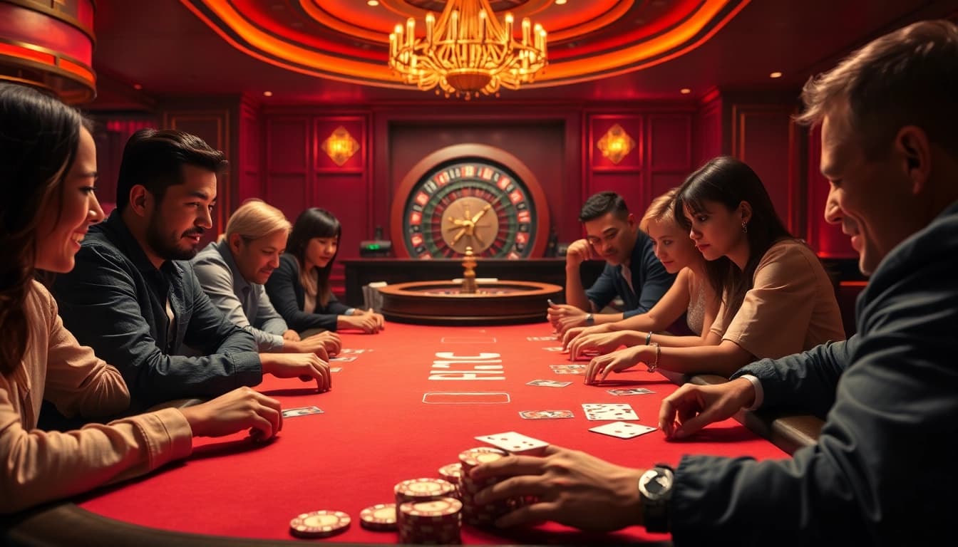 Exciting gameplay at the poker table in Nhà cái HITCLUB with luxurious atmosphere.