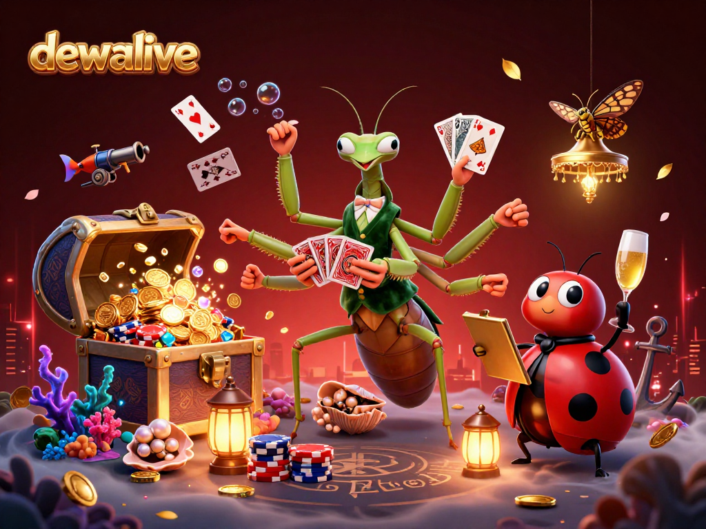 Menangkan di dewalive dengan mantis raksasa yang memimpin permainan kartu berkilauan.