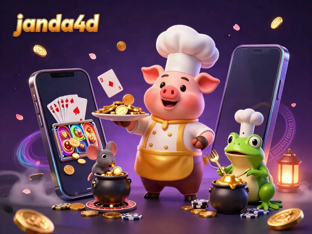 JANDA4D menyajikan pertunjukan kasino digital dengan karakter unik dalam latar penuh warna.
