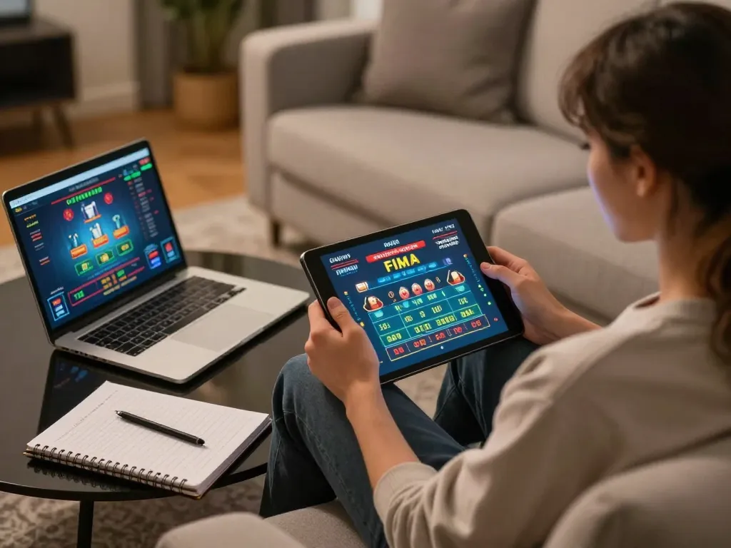 Sesi permainan BJO88 di rumah menggunakan tablet untuk menjelajahi penawaran kasino tamilmp3plus.