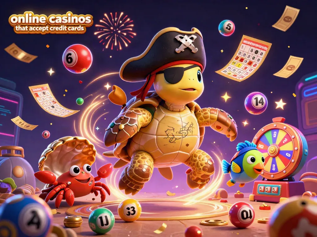 Engage with online casinos that accept credit cards featuring pirate turtle and colorful gaming elements.