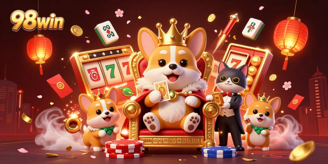 Engage with the thrilling gaming world of 98win featuring a royal corgi scene packed with action.