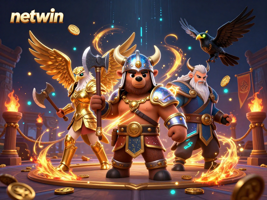 Engage with netwin's dynamic casino atmosphere featuring a Viking bear and Valkyrie eagle.