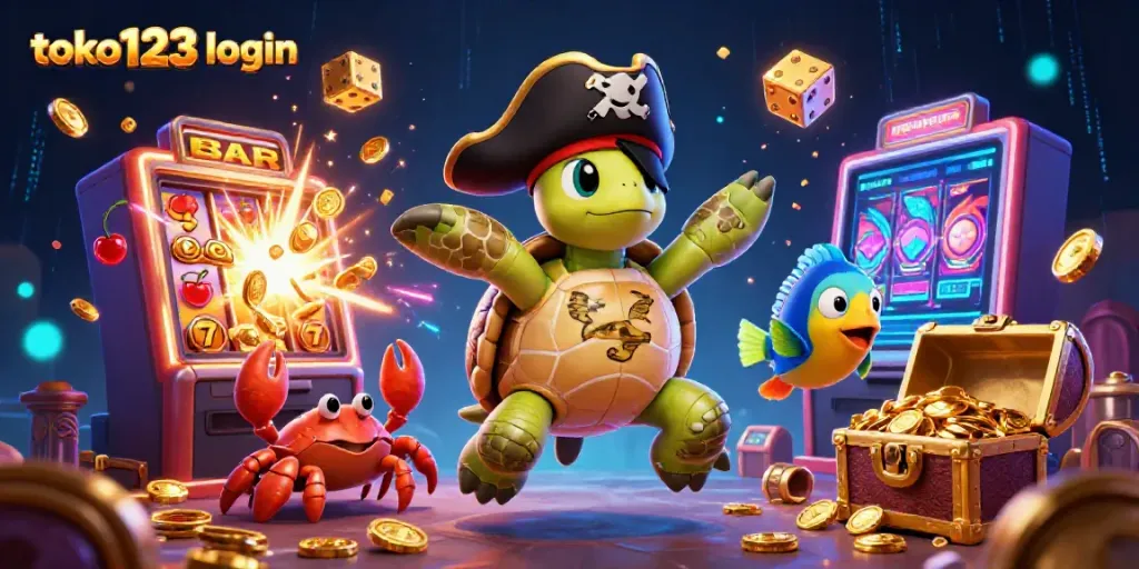 Engage with the vibrant world of online gaming through the toko123 login illustration featuring dynamic characters and casino elements.