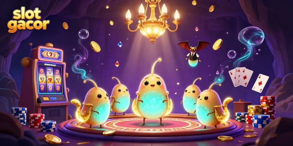 Experience the thrilling action of slot gacor with vibrant glowworms in a dynamic casino scene.