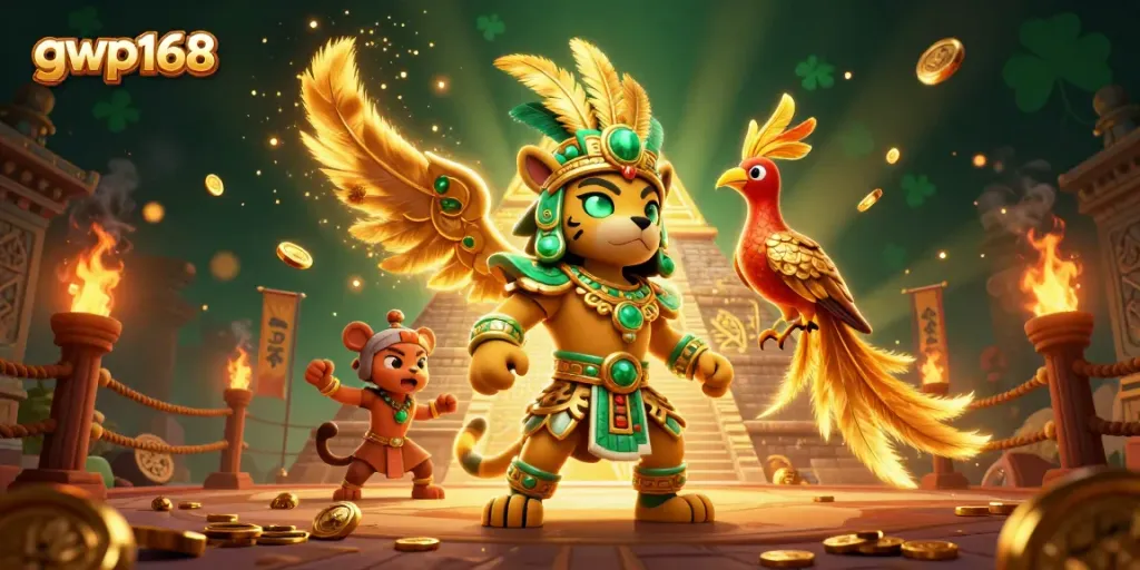 Menangkan kesempatan dalam permainan judi GWP168 dengan ilustrasi kuil dan simbol keberuntungan yang memikat.