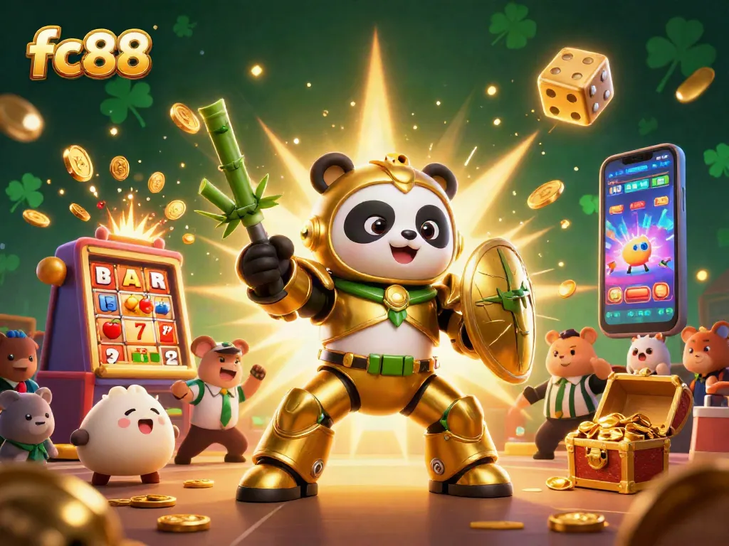 Engage in exciting fc88 slot gaming with jackpots, golden coins, and vibrant 3D visuals.