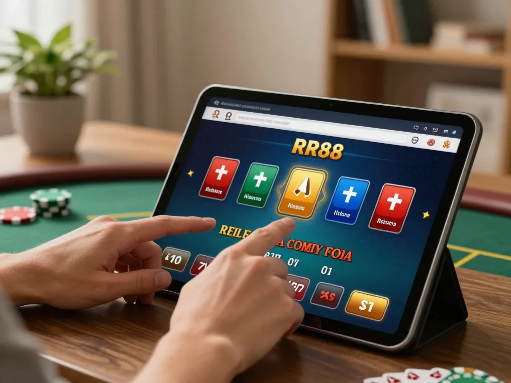 Engaging poker gameplay on tablet showcasing RR88's online casino experience.