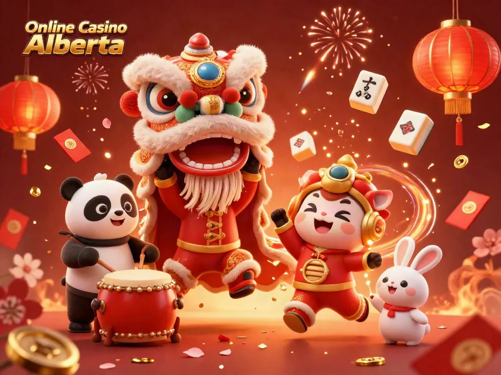 Engage with the vibrant world of Online Casino Alberta showcasing festive characters and gaming elements.