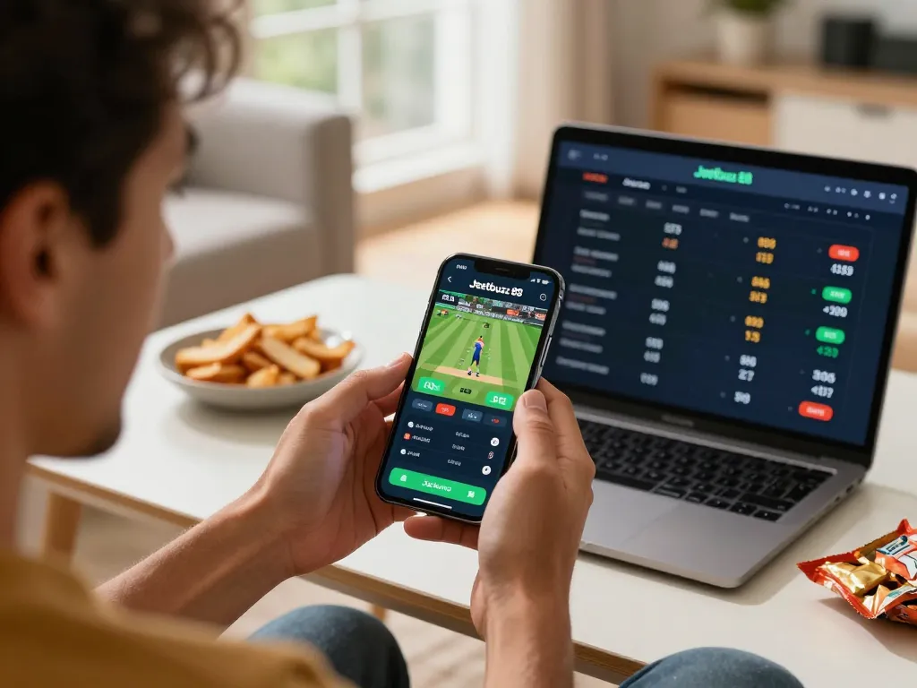 Bet on live cricket matches with Jeetbuzz 88 mobile app in an engaging home setting