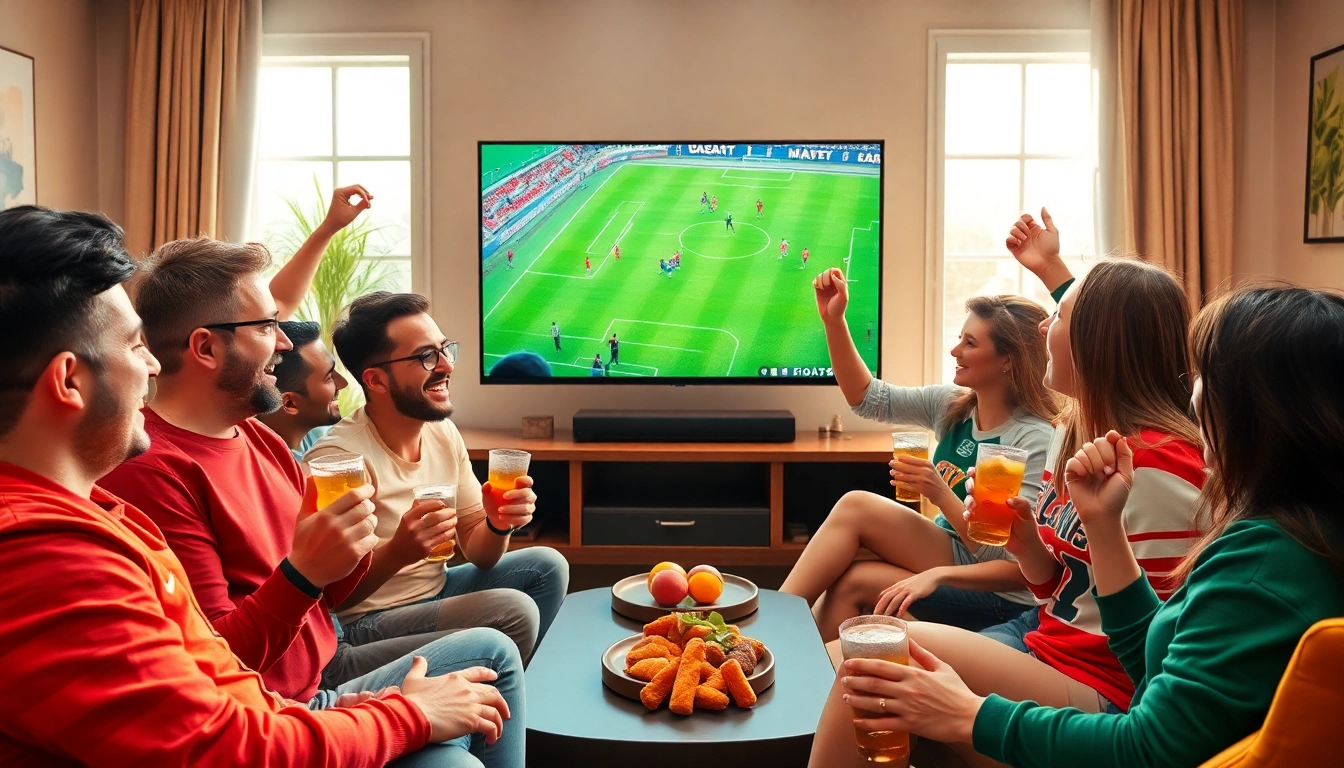 Cakhia TV football fans enjoying a live match in a cozy atmosphere