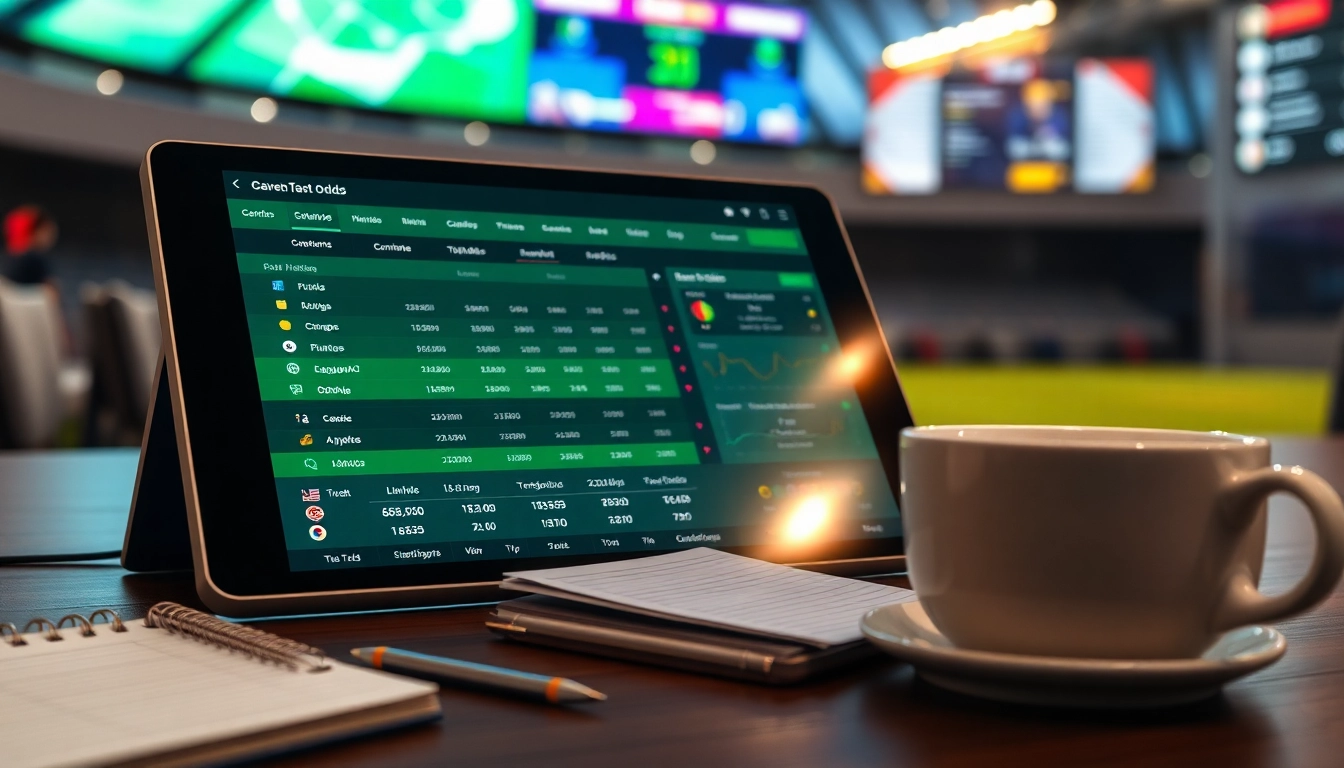 Engaging keonhacai betting platform showcasing live soccer odds and analytics on a digital device.