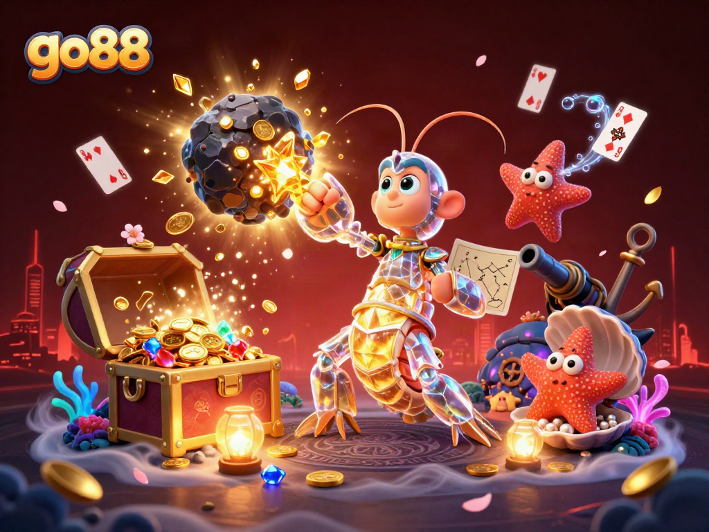 Experience go88's thrilling cosmic gameplay as a mantis shrimp battles for treasures!