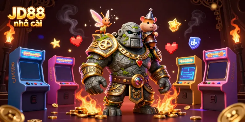 Engaging scene showcasing JD88 nhà cái with magical characters and vibrant gaming elements in a casino atmosphere.