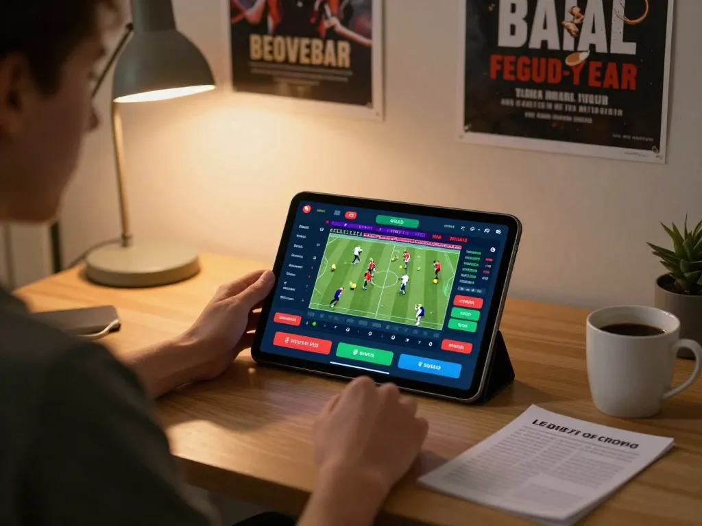 Nyalabet user placing live bets on tablet, showcasing strategic sports betting experience.