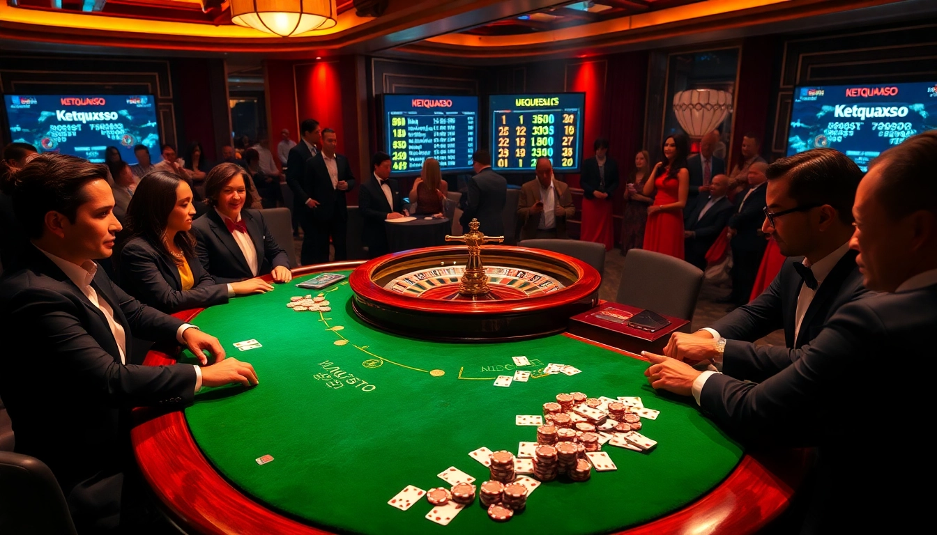 Experience the thrill of Ketquaxoso lottery games in a vibrant casino surrounded by poker chips and enthusiastic players.