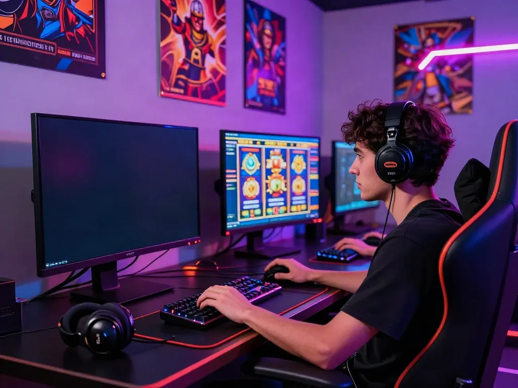 Gamer menikmati judi pragmatic online dalam lingkungan permainan yang cerah.