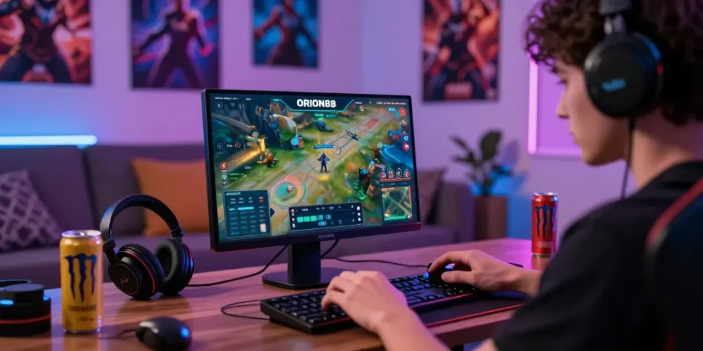 Player engaged with the ORION88 mobile gaming app in a vibrant, competitive setting
