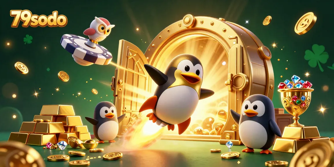 79sodo casino space scene with a golden penguin and jackpot elements, illustrating thrilling online gambling.