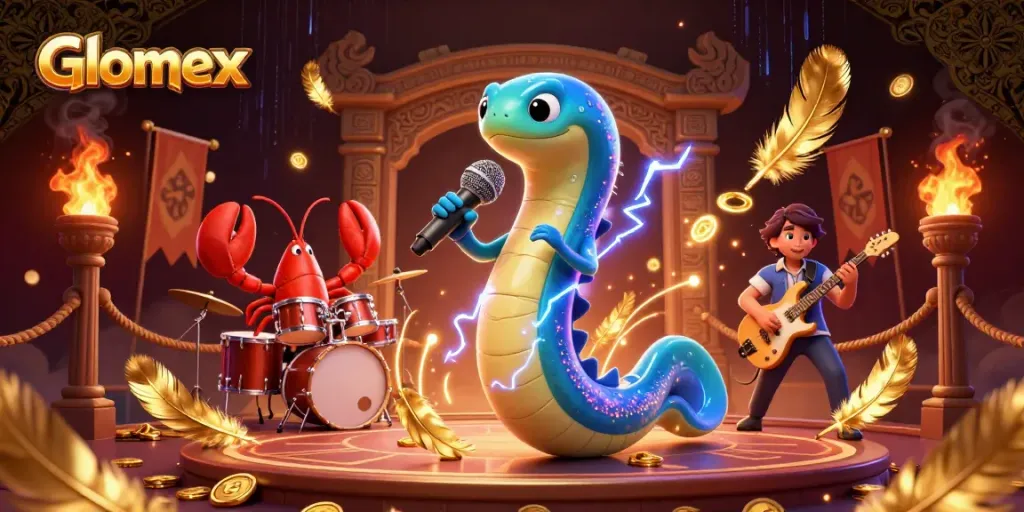 Engage in thrilling games with Glomex's electric casino experience featuring vibrant characters.