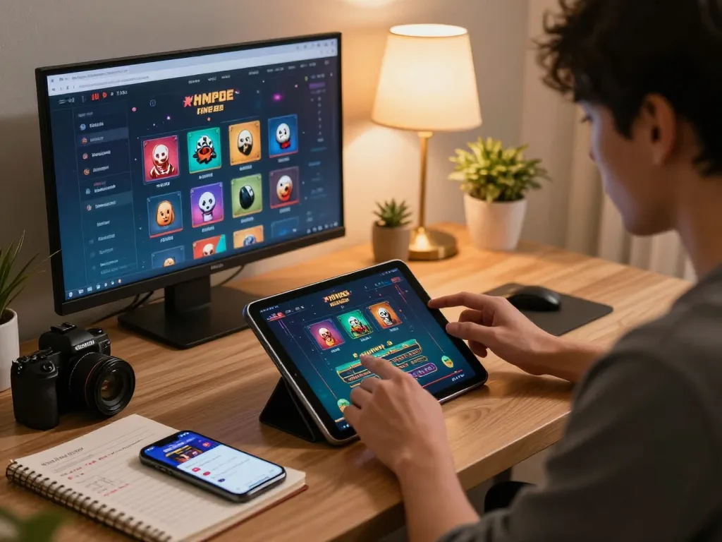 KONG88 user engaging with live dealer games on a tablet, showcasing focused gameplay strategy in stylish home setup.