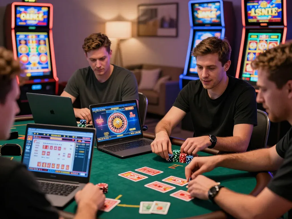 Engaged players enjoying online games via https://kuwincom.net/ in a vibrant home setting with live dealers.
