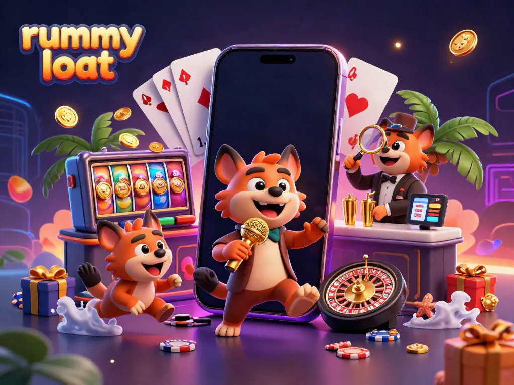 Experience the vibrant world of rummy loot with lively hyenas entertaining in a casino scene.