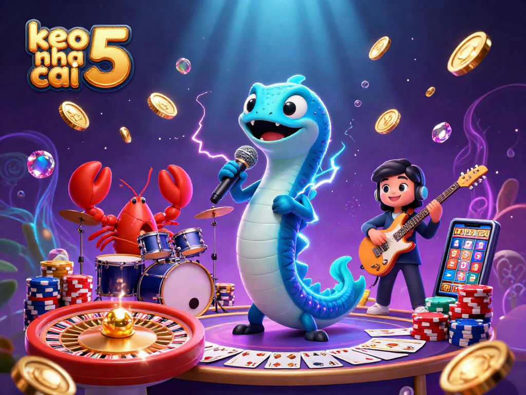 Engage with keo nha cai 5's electrifying underwater casino as vibrant characters rock the scene.
